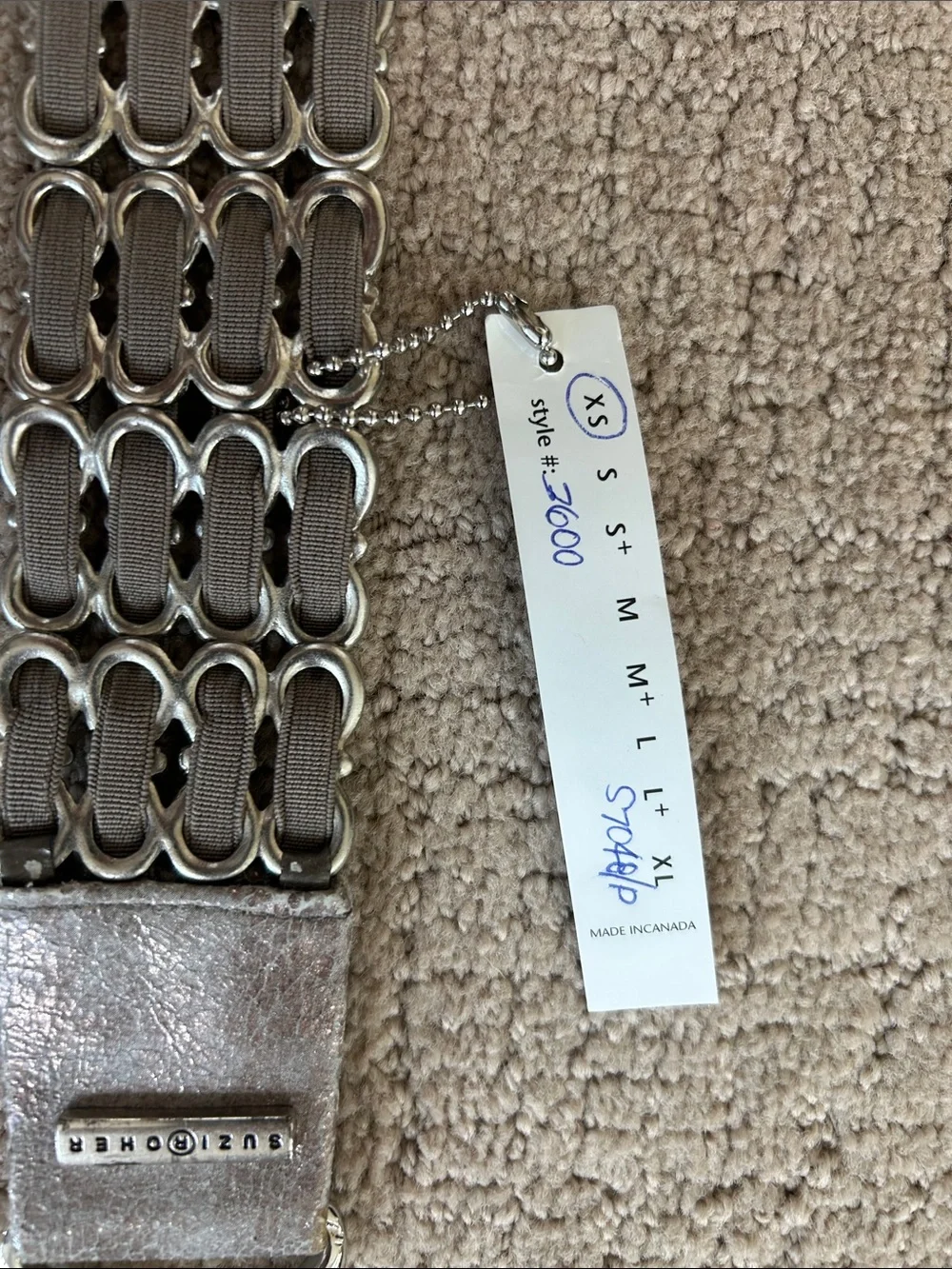 Suzi Roher Silver-Tone Chain Link Stretch Belt with Interlocking Ring